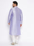 Jashvi Men's Plus Size Lavender Silk Blend Kurta And White Pyjama Set